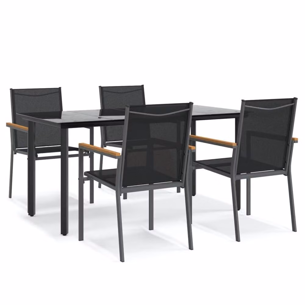 Berkfield Home Beautiful 5 Piece Garden Dining Set in Black Textilene and Steel – 3