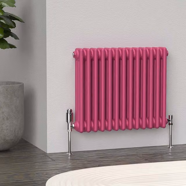 Lux Heat Horizontal 3 Column Steel Radiator in Pink, W: 60.5 cm, H: 50.0 cm