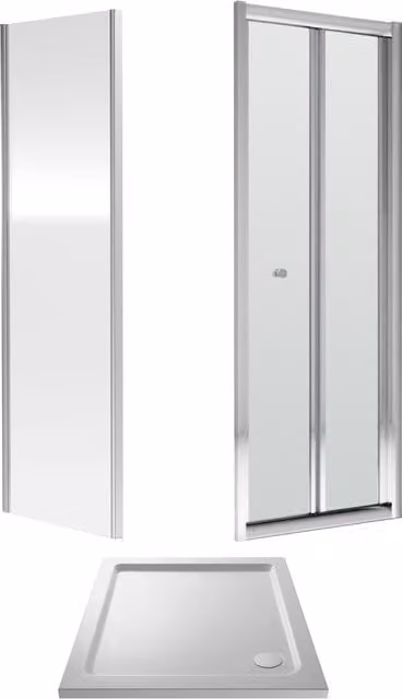 Balterley Ruwa Square Corner Shower Set with Bi-Fold Door, Side Panel and Tray, 4mm Glass, Silver/Chrome, W/D/H: 90 x 90 x 3 cm – 1