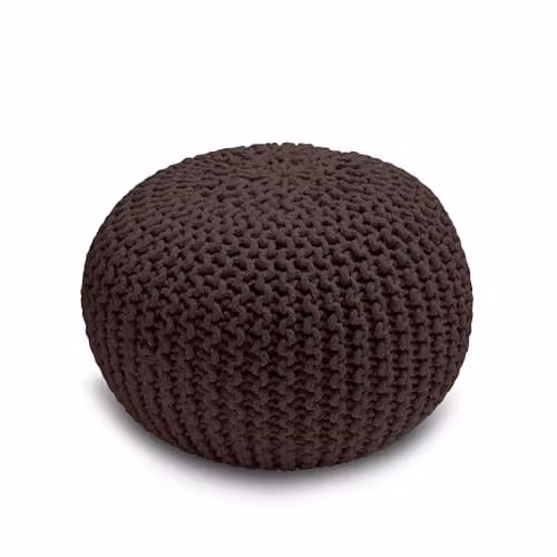 Home Sweet Home UK Handmade Chunky Knitted Cotton Ottoman Footstool in Brown, W/D/H: 50 x 50 x 30 cm – 1
