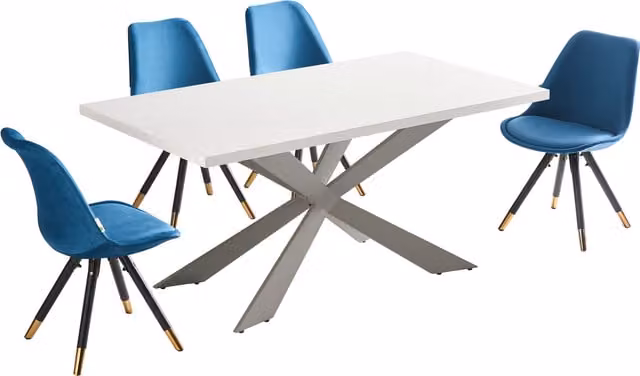 Life Interiors Sofia Duke LUX Dining Set with Rectangular Table and 4 Blue and Gold Chairs