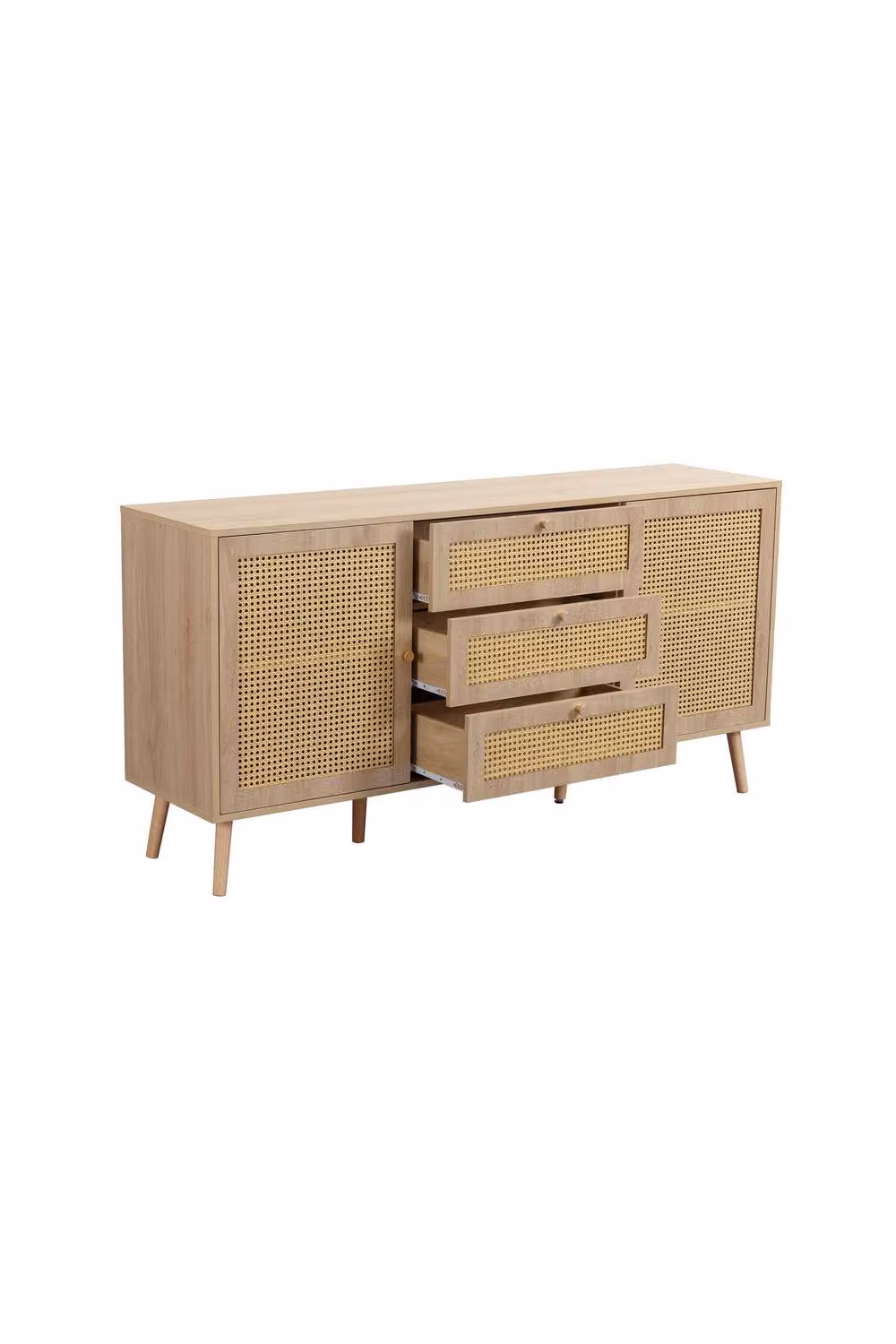 Birlea Croxley Oak and Rattan 2 Door 3 Drawer Sideboard in Brown – 4