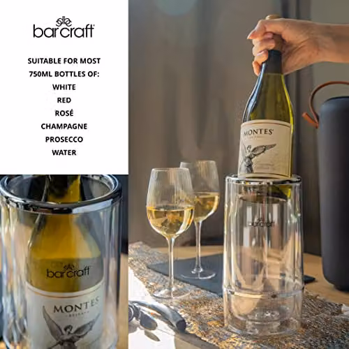 BarCraft Double Walled Acrylic Wine Cooler in Transparent and Silver, W/D/H: 12 x 12 x 23 cm – 4