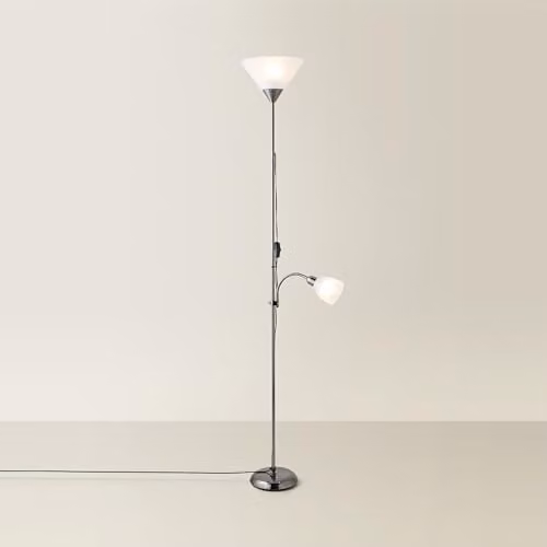 ValueLights Moz Mother and Child Uplighter Floor Lamp with Adjustable Side Lamp in Black and Chrome