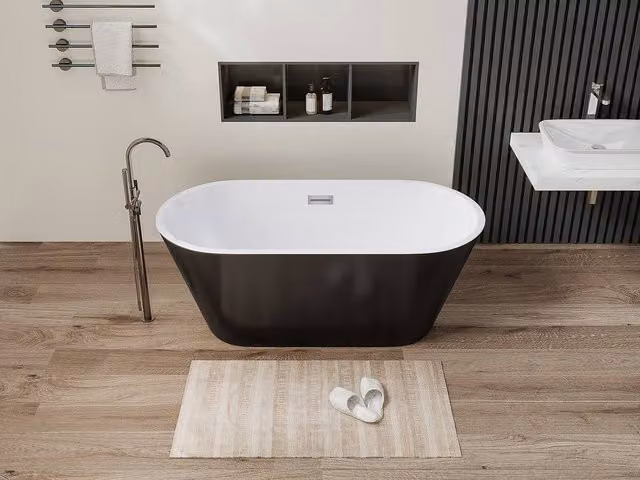 Vente-unique Twiggy Designer Oval Island Bath in Black, W/D/H: 150 x 70 x 58 cm