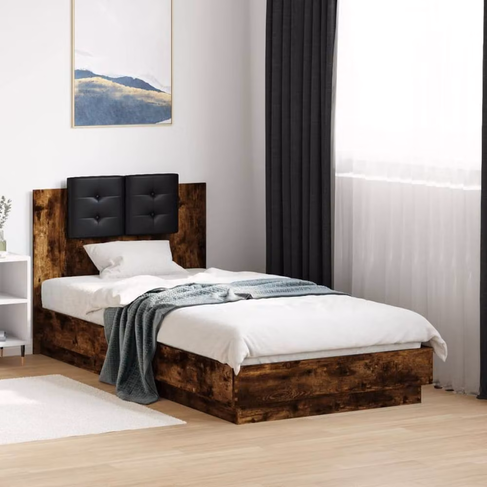 Berkfield Home Small Single Bed Frame in Smoked Oak Brown, W: 75 cm x L: 190 cm – 2