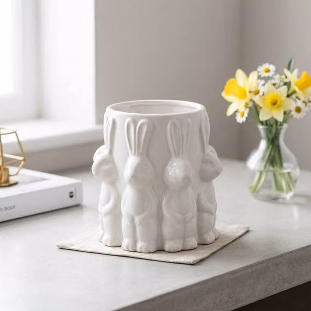 Garden Greatness White Ceramic Easter Bunny Shaped Decorative Tabletop Vase
