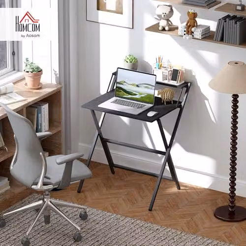 HOMCOM Black Folding Computer Desk with Monitor Shelf, W/D/H: 70 x 62 x 86.5 cm – 2