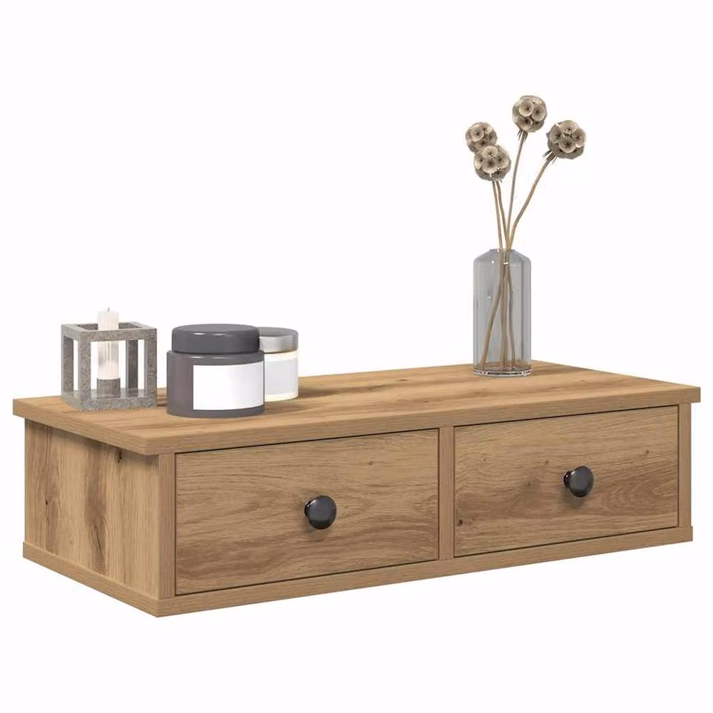 Berkfield Home Artisan Oak Wall Shelf with Drawers in Brown, W/D/H: 60 x 25 x 15 cm – 2