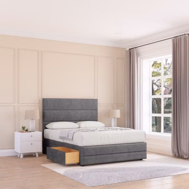 Sloomy Monaco Upholstered Fabric Bed Base in Dark Grey, W/D/H: 140 x 200 cm