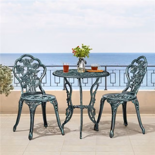 Yaheetech Vintage Green 3-Piece Outdoor Bistro Table and Chairs Set with Umbrella Hole