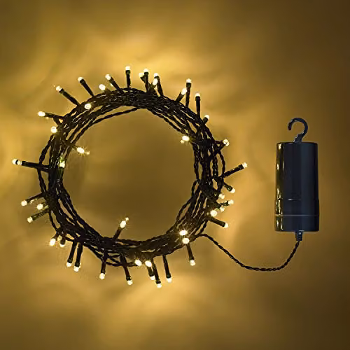 Lights4fun 100 Warm White LED Battery Operated String Fairy Lights on Green Cable – 2