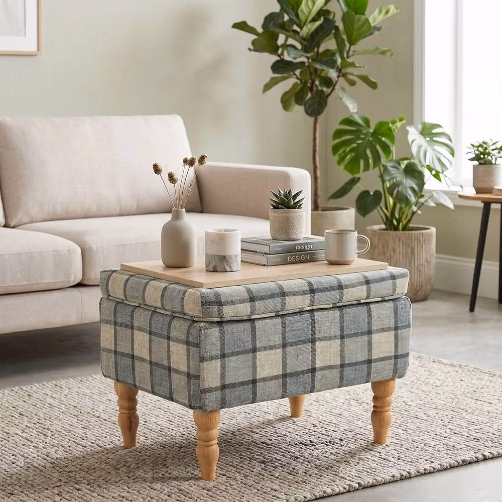 NESTLUNE Multicolour Fabric Upholstered Rectangular Footstool – 3