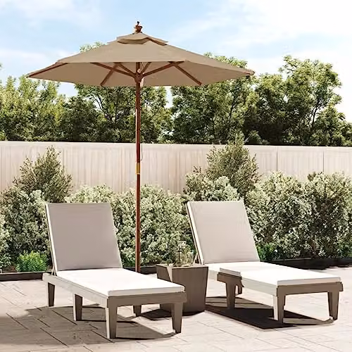 vidaXL Garden Parasol with Wooden Pole and Polyester Canopy in Beige, W/D/H: 196 x 231 cm – 2