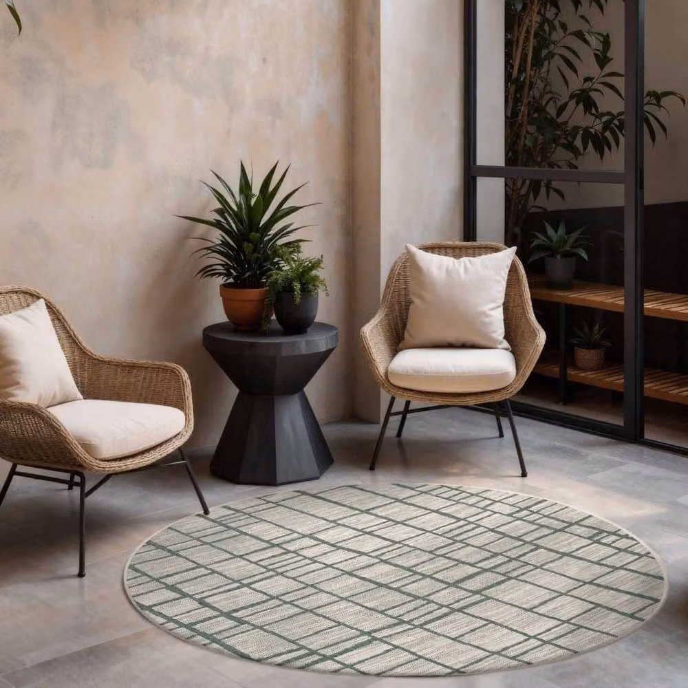 Ted Baker Crouch Round Abstract Indoor Outdoor Rug in Green, Diameter: 200 cm – 2