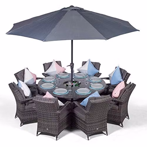 Thats Furniture Arizona 8 Seater Round Rattan Garden Dining Set with Ice Bucket Drinks Cooler in Grey, Diameter: 155 cm – 1