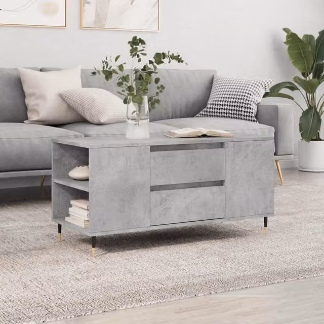 Berkfield Home Modern Rectangular Coffee Table in Concrete Grey, W: 102 cm, D: 44.5 cm, H: 50 cm – 1