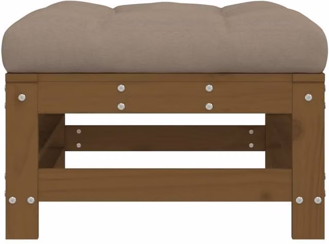 Berkfield Home Beautiful Garden Footstool with Cushion in Honey Brown Solid Pine Wood, W/D/H: 57.5 x 30.0 x 45.0 cm