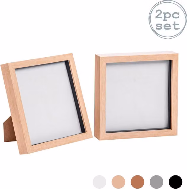 Nicola Spring Pack of 2 Square 3D Box Photo Frames in Beige and Yellow, W/H: 20.32 x 20.32 cm