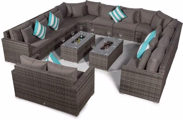 Giardino Santorini 12 Seat Rattan Garden Set with 2 Seat Sofa and Ice Bucket Coffee Tables in Grey