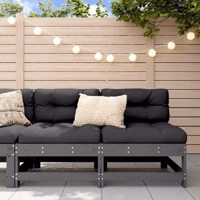 Berkfield Home Middle Sofas with Cushions, 2 Piece Grey Fabric and Solid Pine Wood Set