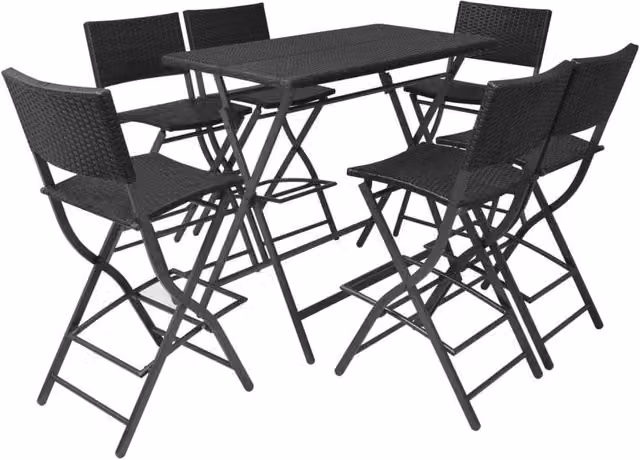 Berkfield Home 7 Piece Folding Outdoor Dining Set in Black Poly Rattan and Powder Coated Steel