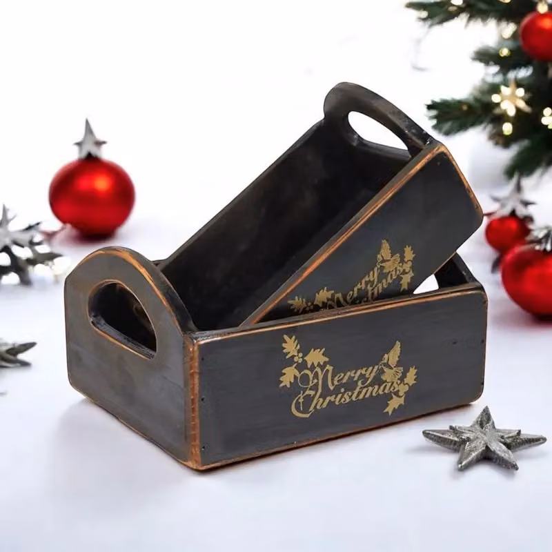 Minster Set of 2 Black Wooden Christmas Boxes – 2