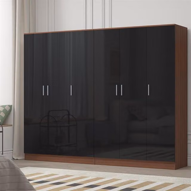 Reflect 2 Piece Wardrobe Bundle, Black Gloss and Walnut Finish, H 180 cm x W 224 cm x D 47 cm
