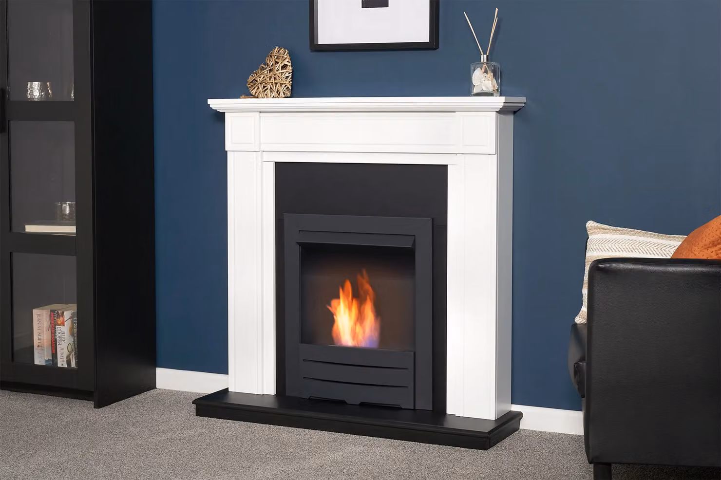 Adam Fires & Fireplaces Georgian Wall Mounted Fireplace in White and Black with Colorado Black Bio Ethanol Fire – 2