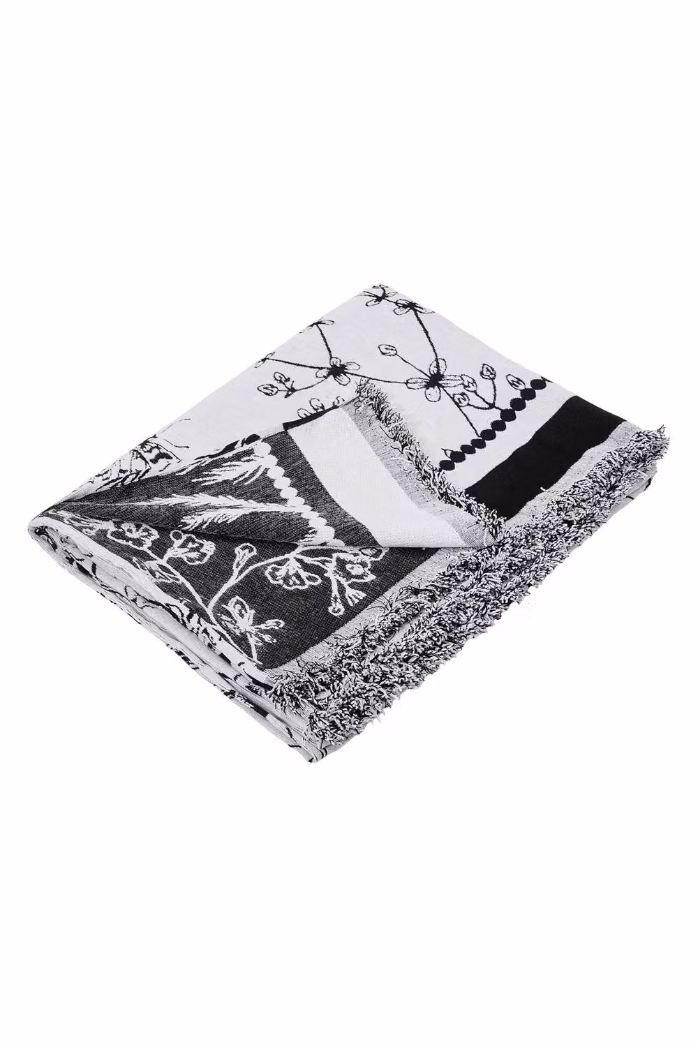 Garden Sanctuary Floral Chenille Anti-slip Sofa Cover in Black and White, W/D/H: 230 x 180 cm – 2