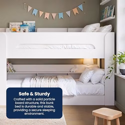 Flair Furnishings White Double Bunk Bed for Children with Staircase Storage and Side Compartments – 2