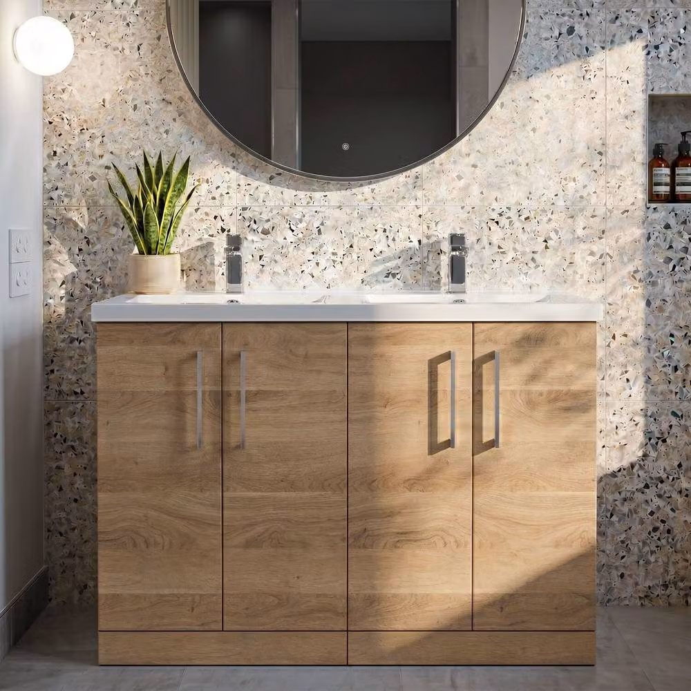 Balterley Level 1200mm Floor Standing 4 Door Unit and Double Basin in Bleached Oak Brown – 3