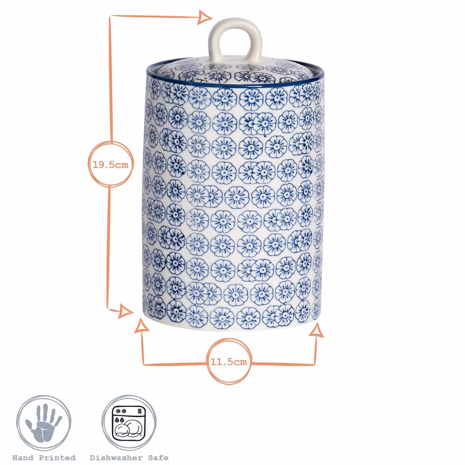 Nicola Spring Hand-Printed Ceramic Kitchen Utensil Holders, Pack of 3, Blue – 2
