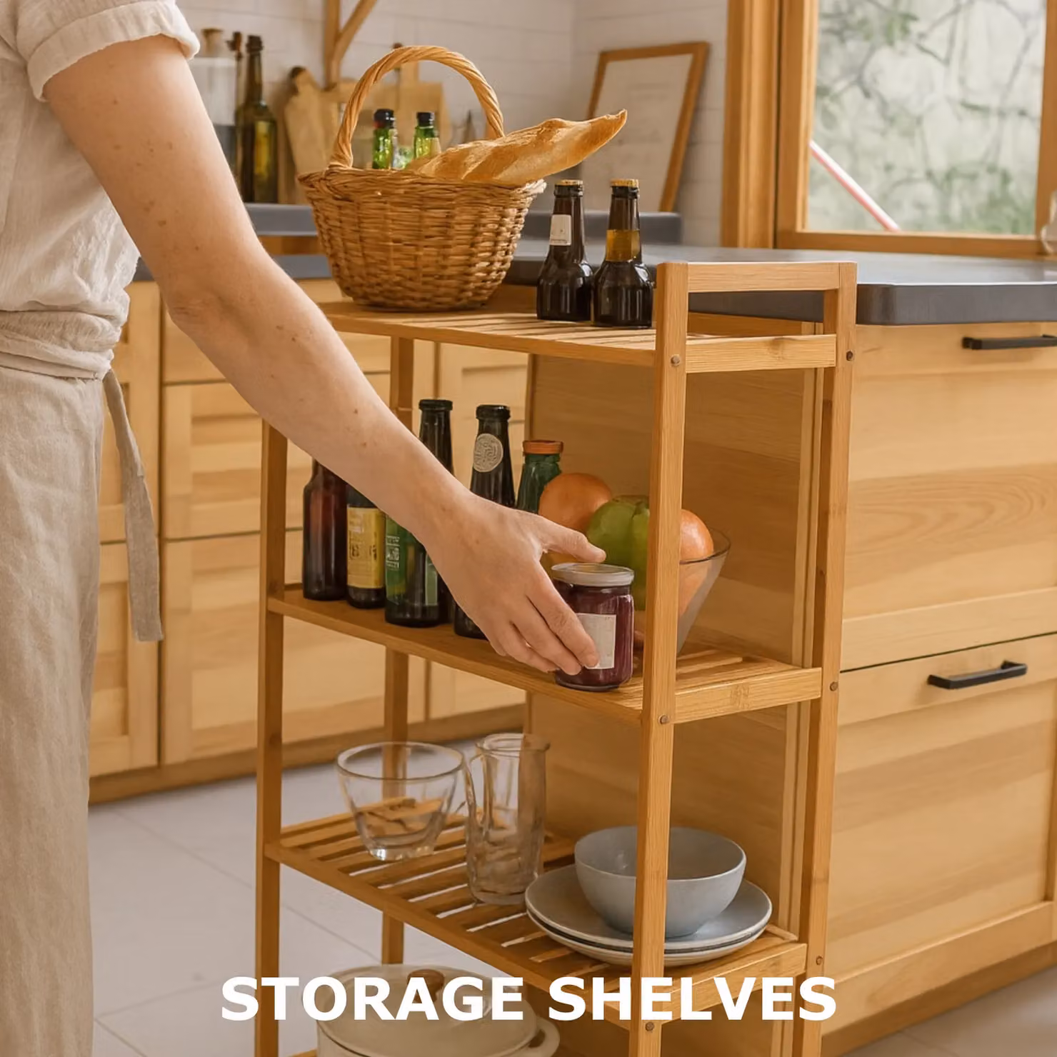 Pirlo Plush 4 Tier Bamboo Shelving Rack in Brown – 3