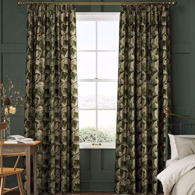 William Morris At Home Acanthus Floral Velvet Made to Measure Curtain in Nettle Green