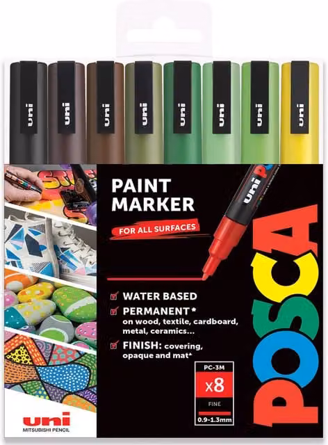 Posca PC-3M Paint Marker Set with Bullet Nib, Earth Tones, 8 Pack