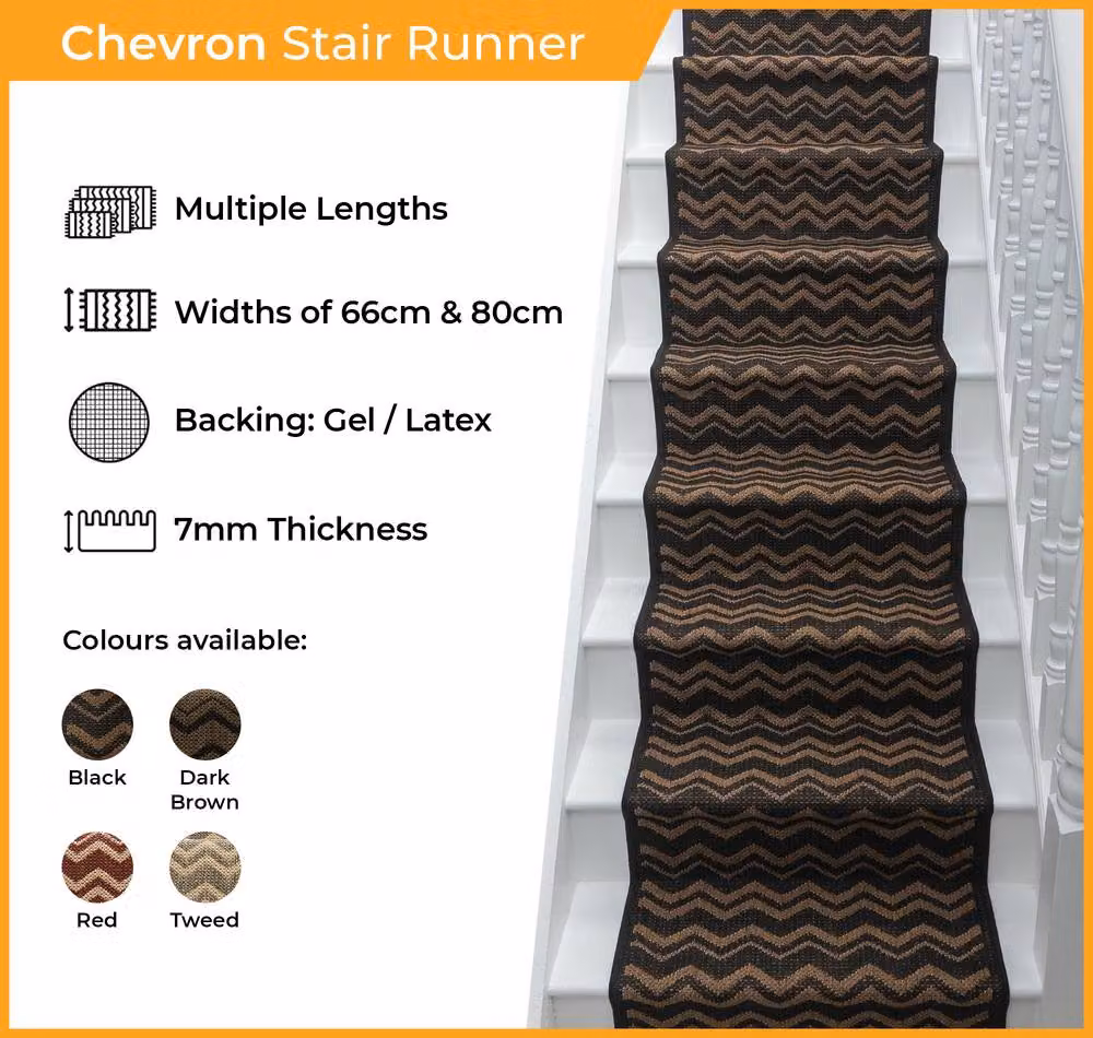 runrug Chevron Stair Runner Carpet in Red, Non-Slip and Hard-Wearing, W: 66 cm, L: 450 cm – 2