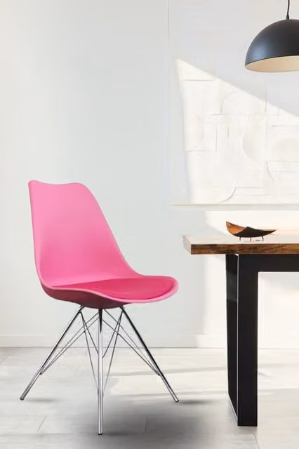 Fusion Living Soho Plastic Dining Chair with Chrome Metal Legs in Bright Pink – 1