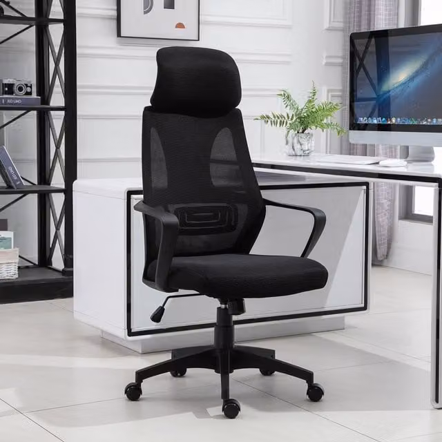 Vinsetto Black Fabric Ergonomic Executive Office Chair with Headrest, Armrests and Swivel Castors