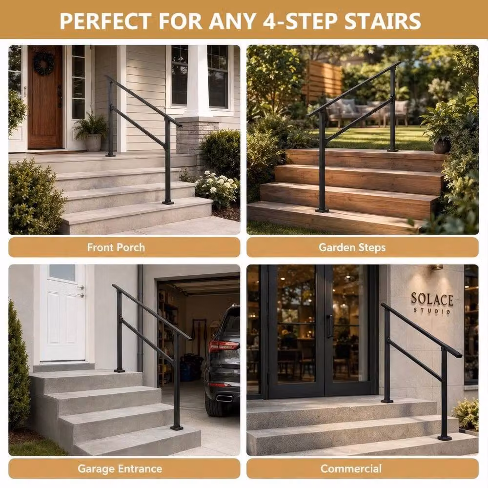 NESTLUNE Zinc Steel 4-Step Balustrade Stair Grab Rail in Black, W: 100 cm, H: 52 cm, D: 52 cm – 3