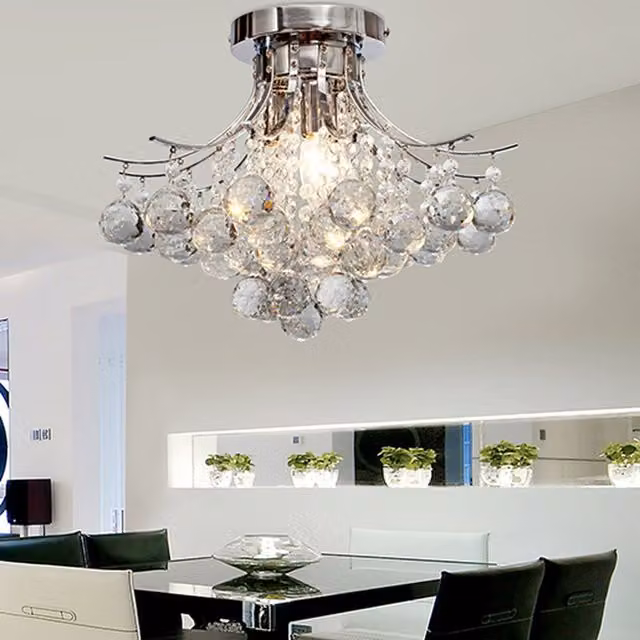 HOMCOM Modern Transparent Crystal Ceiling Chandelier with Chrome Metal Frame