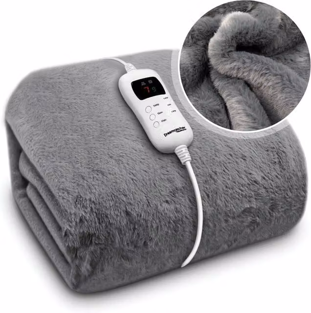 Dreamcatcher Double Faux Fur Electric Heated Throw in Grey