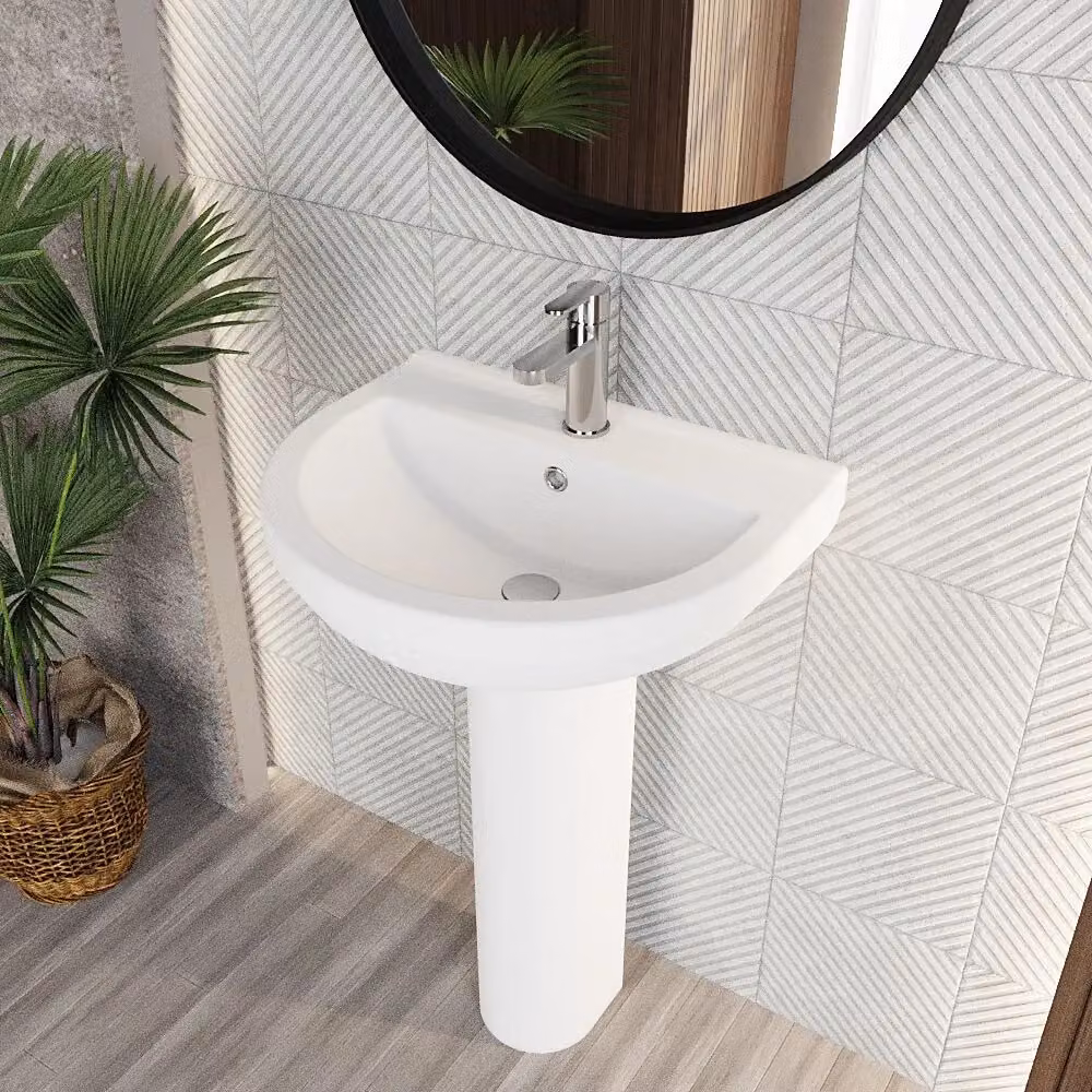 Balterley Round 1 Tap Hole Basin with Full Pedestal, White, W: 55.0 cm, D: 44.5 cm, H: 84.5 cm – 3