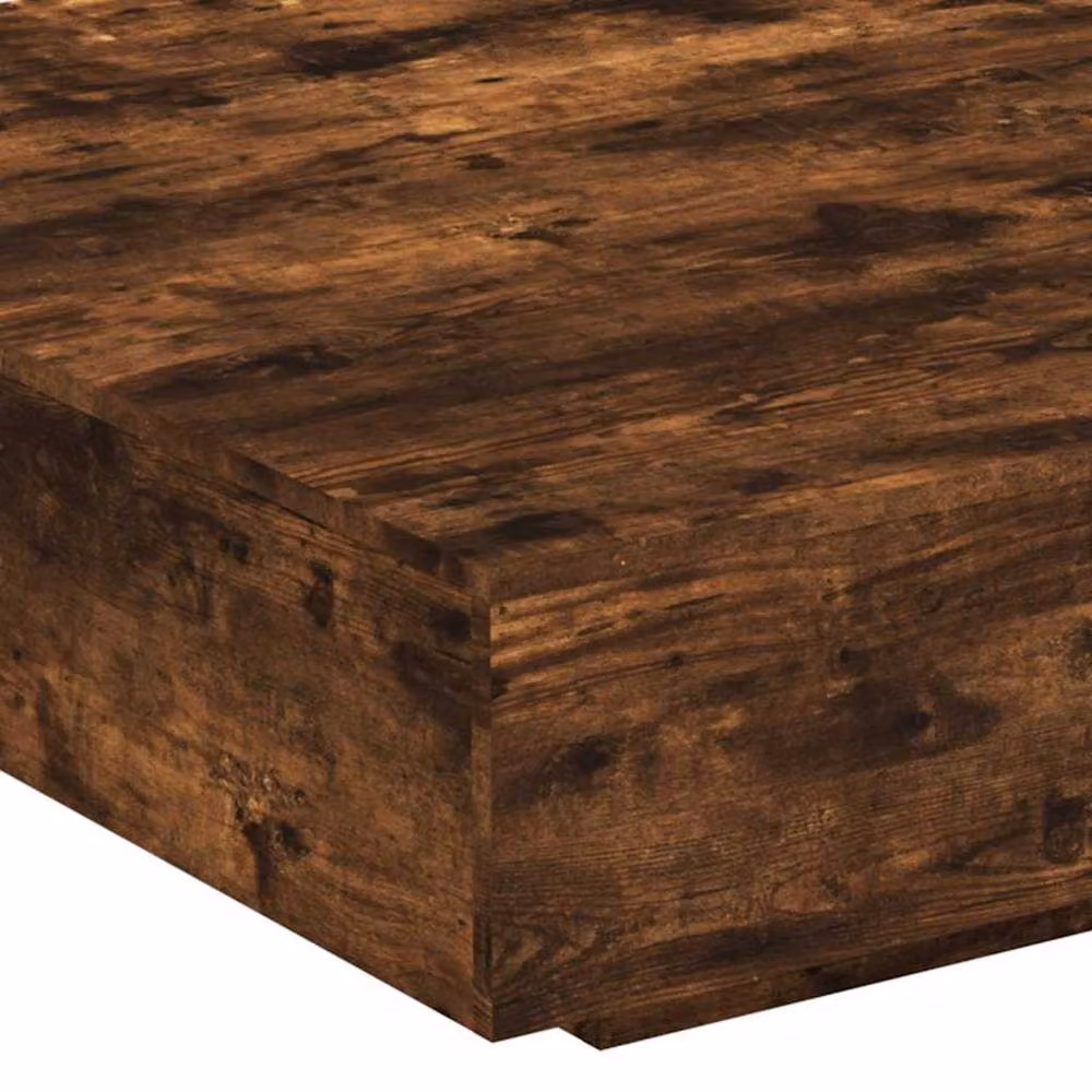 Berkfield Home Modern Square Coffee Table with LED Lights in Smoked Oak Brown, W/D/H: 100 x 100 x 31 cm – 4