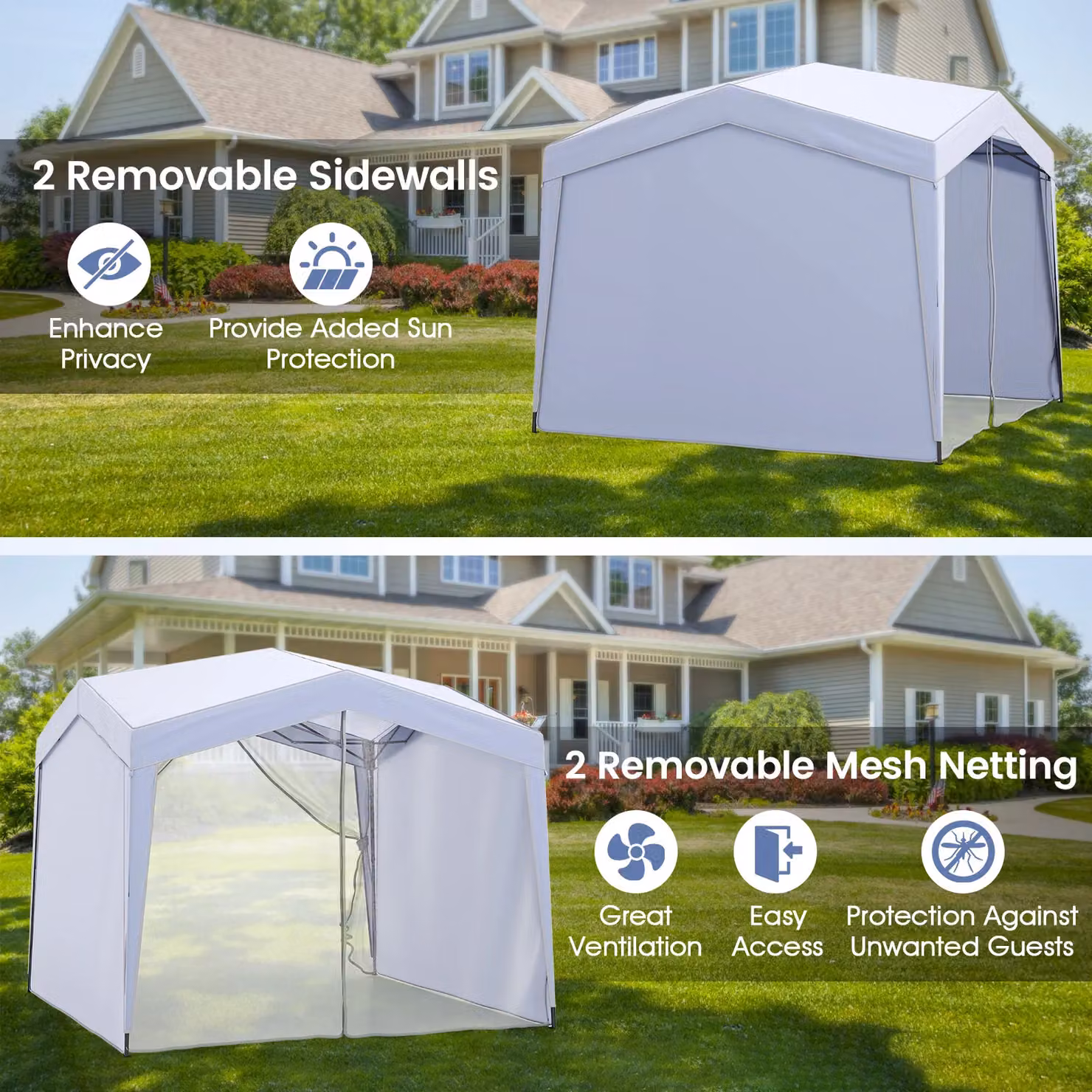 Gymax White Pop Up Canopy Tent Folding Garden Gazebo W: 302 cm, D: 302 cm, H: 265 cm – 5