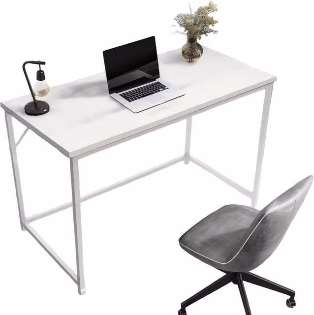 Havendro White Computer Desk for Home Office with Metal Frame