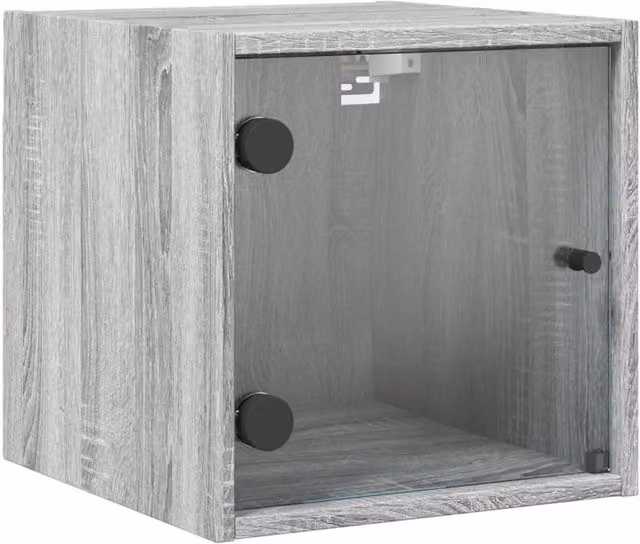 Berkfield Home Bedside Cabinet with Glass Door in Grey Sonoma, W/D/H: 35 x 37 x 35 cm – 1
