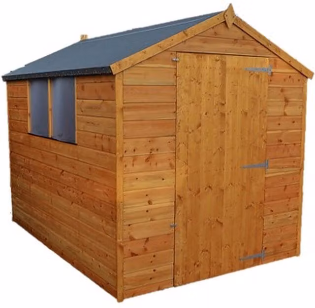 Waltons Brown Rustic Shiplap Apex Wooden Garden Shed with Single Door, W: 243.84 cm, D: 182.88 cm, H: 182.88 cm