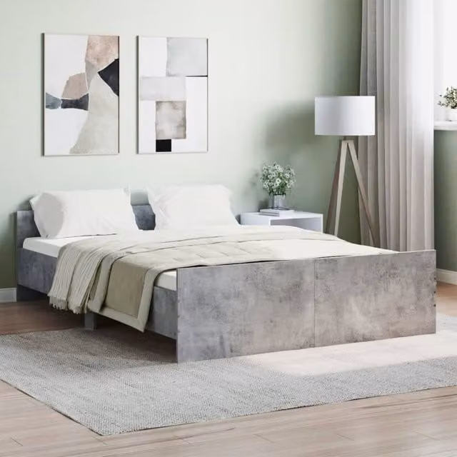 Berkfield Home Bed Frame with Headboard and Footboard in Concrete Grey, W/D/H: 140 x 190 cm – 1