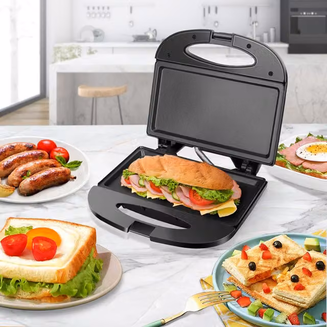 Aigostar Panini Press Deep Fill Sandwich Toastie Maker, Black